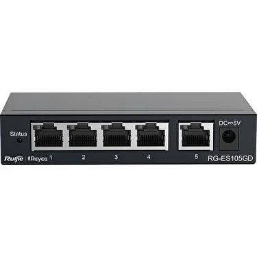 Reyee RG-ES105D 5 Portlu, 10/100 Fast Ethernet, Tak Çalıştır Switch, Metal Kasa